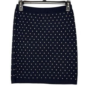 Club Monaco XS Wool Blend Navy‎ Blue Sweater Skirt with Silver Metallic Holiday